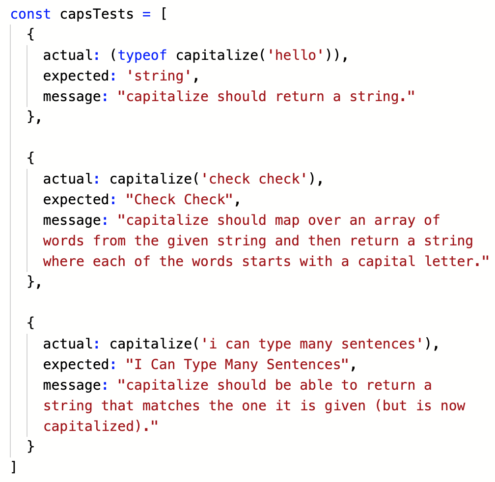 Showing a JavaScript kata test.